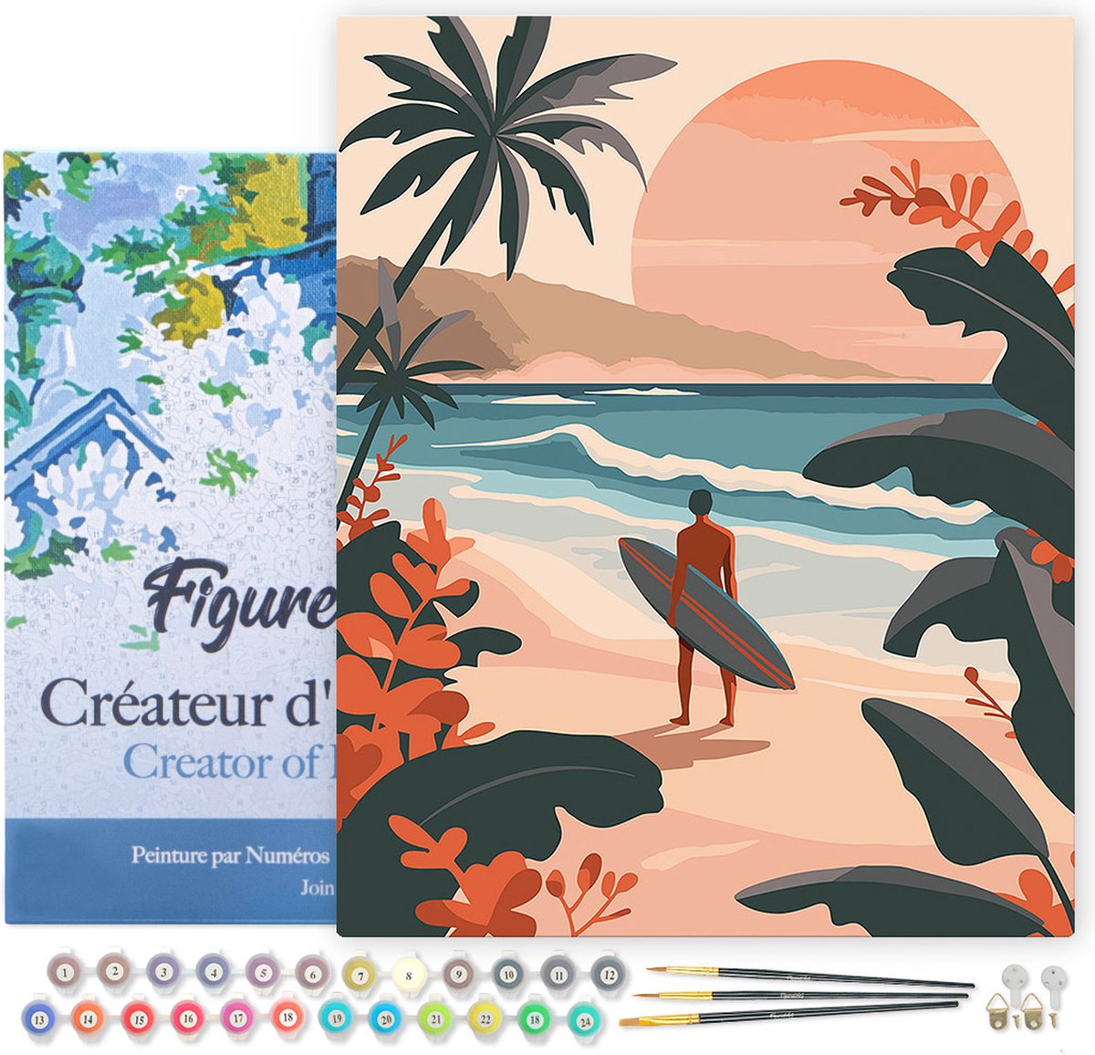 FiguredArt Schilderen op Nummer Volwassenen met lijst Avondgolven- Handwerk acrylverf Kit DIY Compleet - 40x50cm Canvas al ingelijst